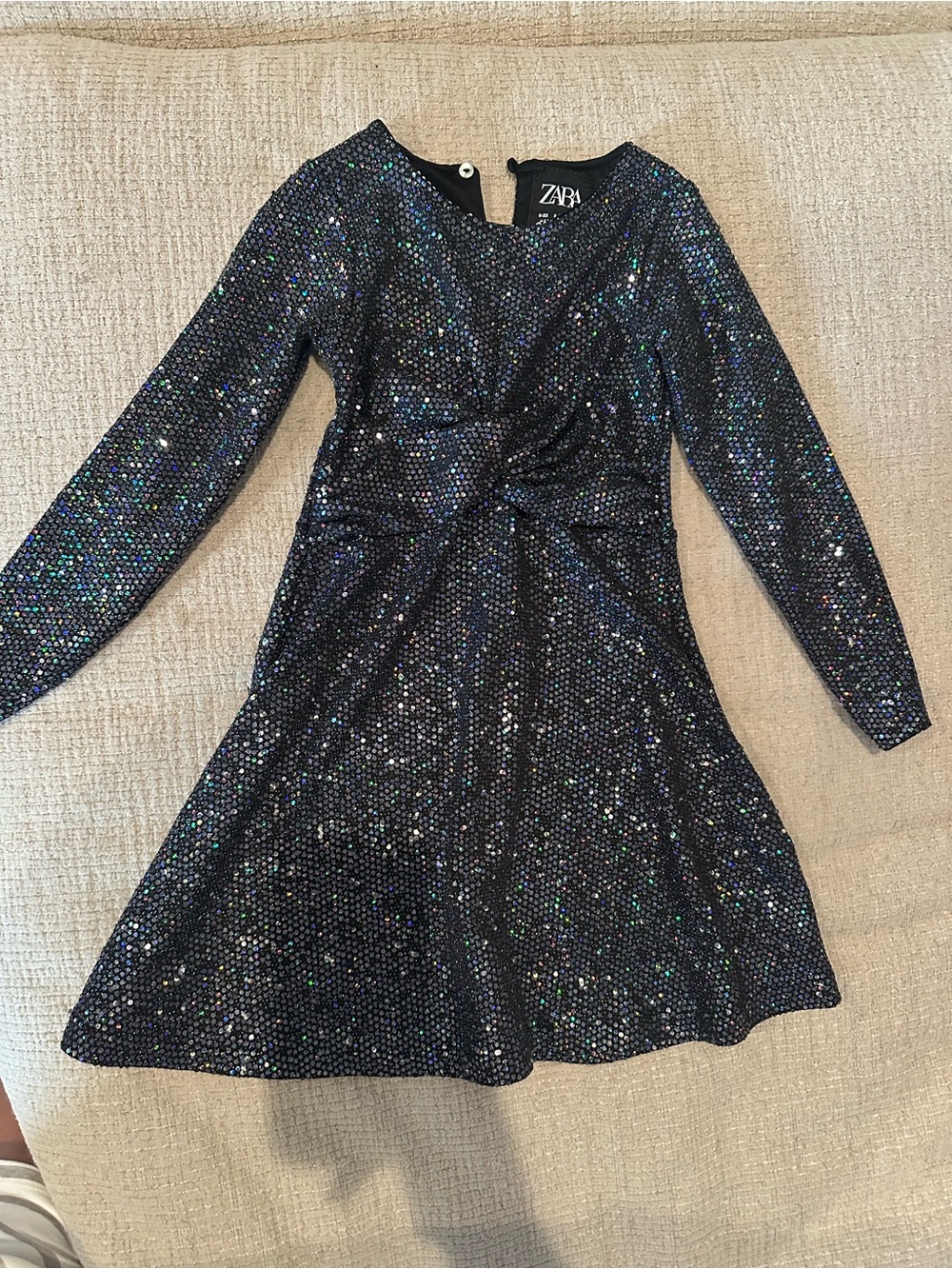 Zara Black Sequin Long-Sleeve Twist-Front Dress size 6